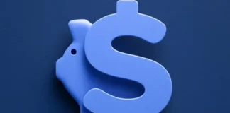 The Mattress Wallet Helps Couples Turn Good Savings Intentions Into Automatic Progress Blue 3D dollar sign on a dark blue background.