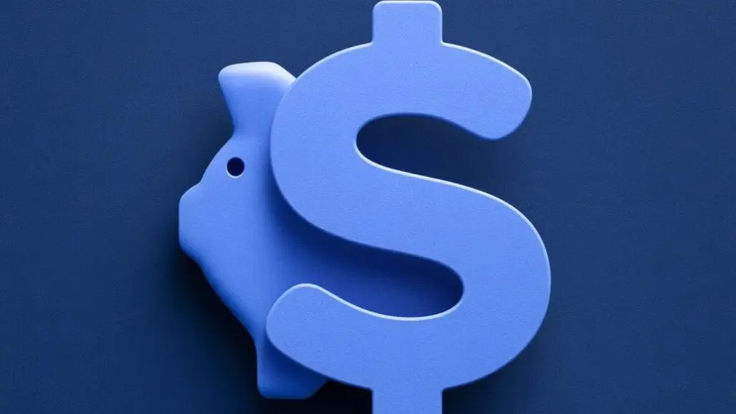 Blue 3D dollar sign on a dark blue background.