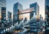 Commerce Bank to Acquire Nolan to Tap Middle-Market Clients Smart city scene with glass towers, an elevated walkway, and holographic data charts showing analytics and connectivity.