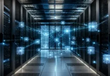 ECB Advances Plans for an Integrated European Tokenised Finance Market Server racks in a data center with glowing blue network nodes connected by lines.