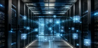 ECB Advances Plans for an Integrated European Tokenised Finance Market Server racks in a data center with glowing blue network nodes connected by lines.